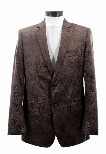 Bassiri Two Button Single Breasted Men's Blazer - Floral Velvet Pattern Brown #J 1044