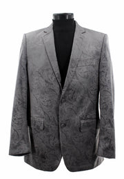 Bassiri Two Button Single Breasted Men's Blazer - Floral Velvet Pattern Grey #J 1044