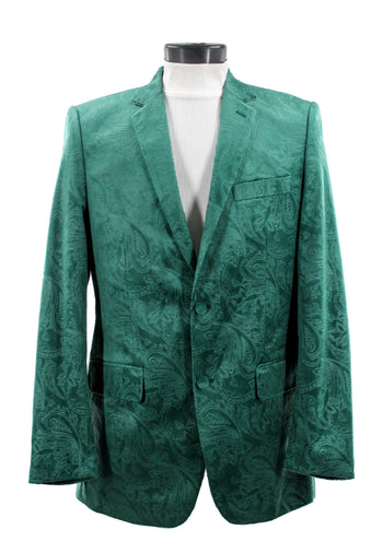 Bassiri Two Button Single Breasted Men's Blazer - Floral Velvet Pattern Hunter Green #J 1044