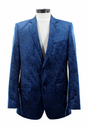 Bassiri Two Button Single Breasted Men's Blazer - Floral Velvet Pattern Midnight Blue #J 1044