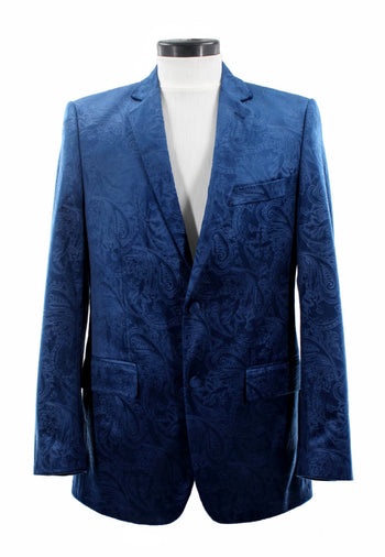 Bassiri Two Button Single Breasted Men's Blazer - Floral Velvet Pattern Midnight Blue #J 1044