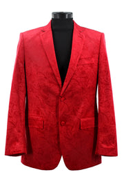 Bassiri Two Button Single Breasted Men's Blazer - Floral Velvet Pattern Red #J 1044