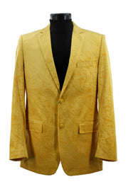 Bassiri Two Button Single Breasted Men's Blazer - Floral Velvet Pattern Yellow #J 1044