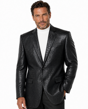 Bassiri Two Button Single Breasted Men's Blazer - Crocodile Pattern Black #J 1041