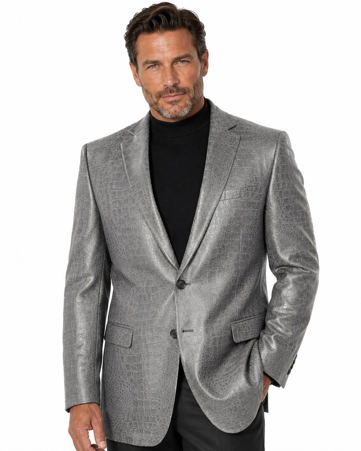 Bassiri Two Button Single Breasted Men's Blazer - Crocodile Pattern Grey #J 1041