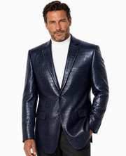 Bassiri Two Button Single Breasted Men's Blazer - Crocodile Pattern Navy #J 1041