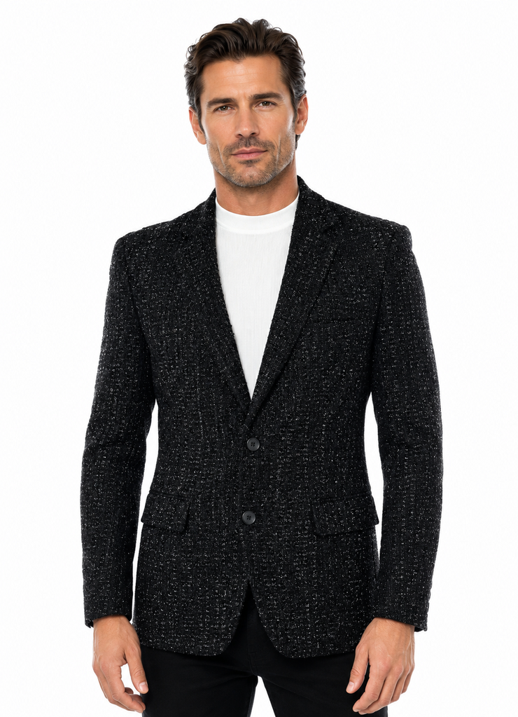 Bassiri Two Button Single Breasted Men's Blazer - Chanel Inspired Black #J 1045