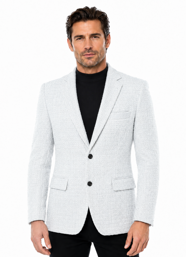 Bassiri Two Button Single Breasted Men's Blazer - Chanel Inspired White #J 1045