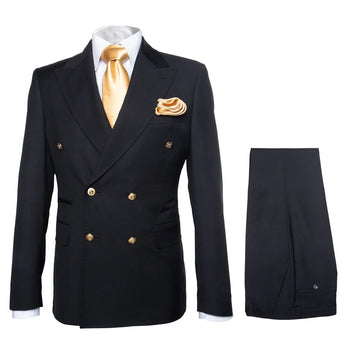Rossi Man Double Breasted Slim Fit Men's Suit Solid Pattern Black - Milano RM1101