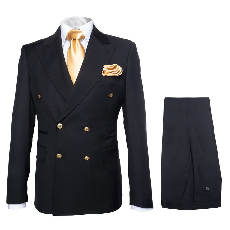 Rossi Man Double Breasted Slim Fit Men's Suit Solid Pattern Black - Milano RM1101