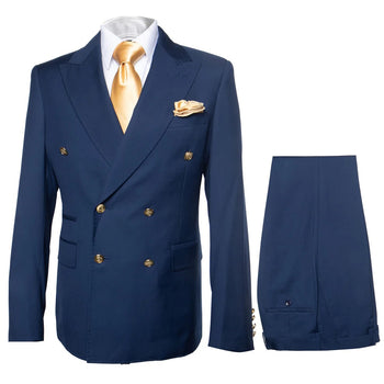 Rossi Man Double Breasted Slim Fit Men's Suit Solid Pattern Blue - Milano RM1102
