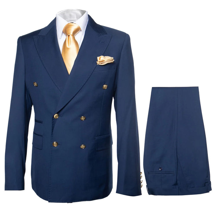Rossi Man Double Breasted Slim Fit Men's Suit Solid Pattern Blue - Milano RM1102