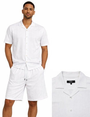 Bassiri 2pc Set Men's Short Sleeve Shirt and Shorts Co-ord Walking Suit - Diamonds Pattern White #T 126