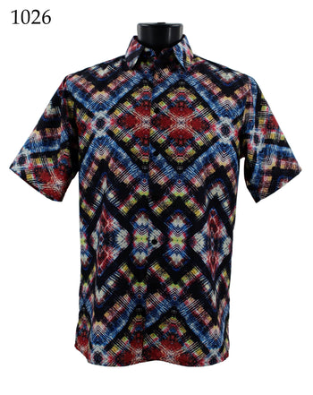 Bassiri Short Sleeve Button Down Casual Printed Men's Shirt - Abstract Pattern Red #1026