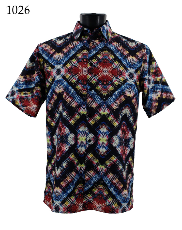 Bassiri Short Sleeve Button Down Casual Printed Men's Shirt - Abstract Pattern Red #1026
