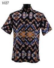 Bassiri Short Sleeve Button Down Casual Printed Men's Shirt - Abstract Pattern Orange #1027