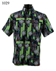 Bassiri Short Sleeve Button Down Casual Printed Men's Shirt - Abstract Pattern Green #1029