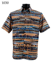Bassiri Short Sleeve Button Down Casual Printed Men's Shirt - Abstract Pattern Peach #1030