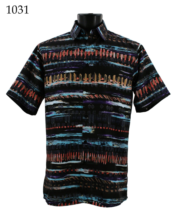 Bassiri Short Sleeve Button Down Casual Printed Men's Shirt - Abstract Pattern Black #1031