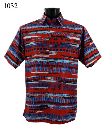Bassiri Short Sleeve Button Down Casual Printed Men's Shirt - Abstract Pattern Red #1032