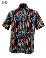 Bassiri Short Sleeve Button Down Casual Printed Men's Shirt - Abstract Pattern Orange #1033