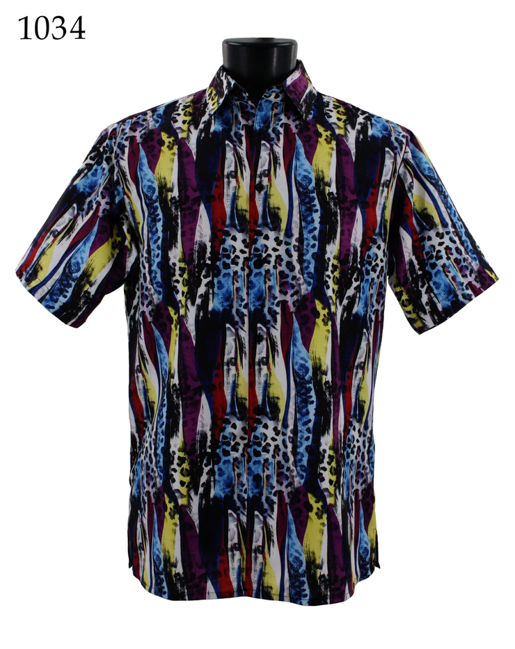 Bassiri Short Sleeve Button Down Casual Printed Men's Shirt - Abstract Pattern Purple #1034