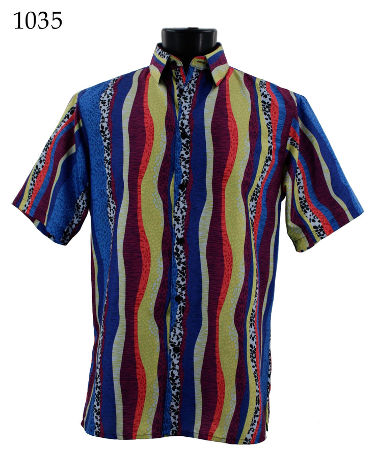 Bassiri Short Sleeve Button Down Casual Printed Men's Shirt - Abstract Pattern Blue #1035