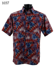 Bassiri Short Sleeve Button Down Casual Printed Men's Shirt - Abstract Pattern Red #1037
