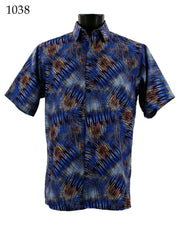 Bassiri Short Sleeve Button Down Casual Printed Men's Shirt - Abstract Pattern Blue #1038