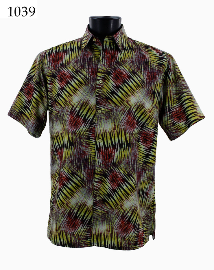 Bassiri Short Sleeve Button Down Casual Printed Men's Shirt - Abstract Pattern Yellow #1039