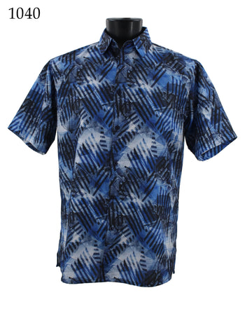 Bassiri Short Sleeve Button Down Casual Printed Men's Shirt - Abstract Pattern Blue #1040