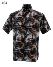 Bassiri Short Sleeve Button Down Casual Printed Men's Shirt - Abstract Pattern Brown #1041