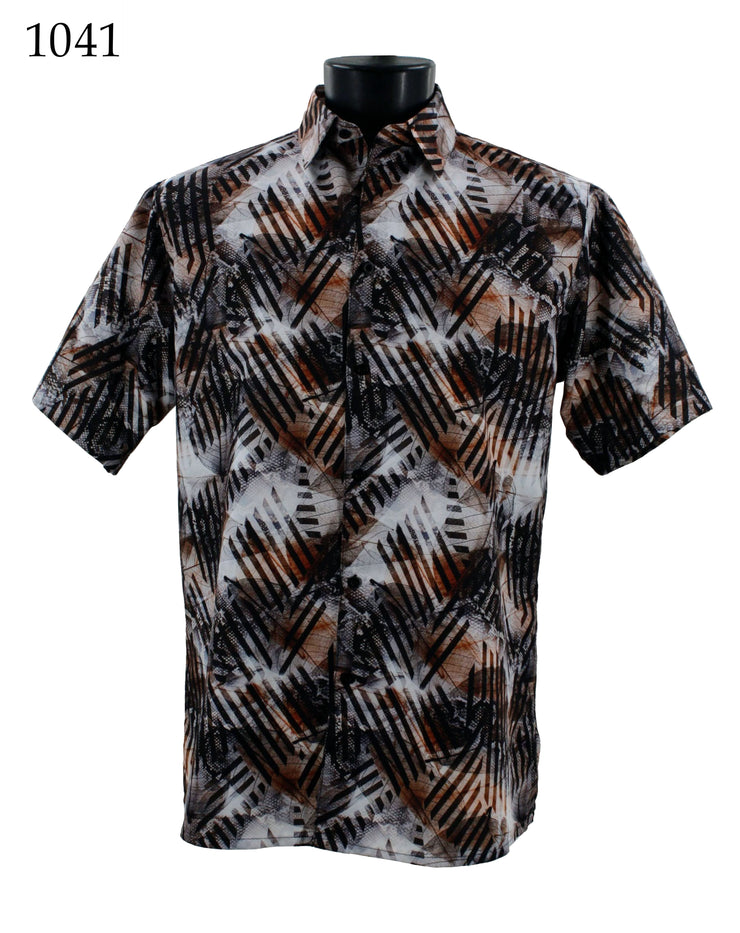 Bassiri Short Sleeve Button Down Casual Printed Men's Shirt - Abstract Pattern Brown #1041