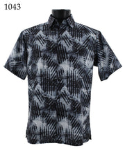 Bassiri Short Sleeve Button Down Casual Printed Men's Shirt - Abstract Pattern Black #1043