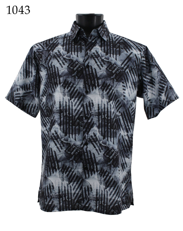 Bassiri Short Sleeve Button Down Casual Printed Men's Shirt - Abstract Pattern Black #1043