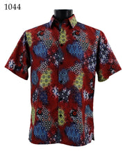 Bassiri Short Sleeve Button Down Casual Printed Men's Shirt - Abstract Pattern Red #1044