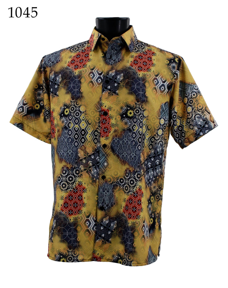 Bassiri Short Sleeve Button Down Casual Printed Men's Shirt - Abstract Pattern Yellow #1045