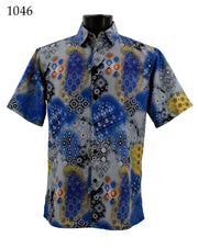 Bassiri Short Sleeve Button Down Casual Printed Men's Shirt - Abstract Pattern Blue #1046