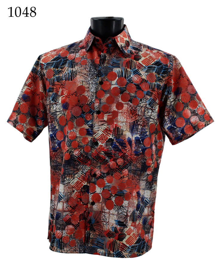 Bassiri Short Sleeve Button Down Casual Printed Men's Shirt - Abstract Pattern Red #1048