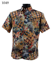 Bassiri Short Sleeve Button Down Casual Printed Men's Shirt - Abstract Pattern Tan #1049