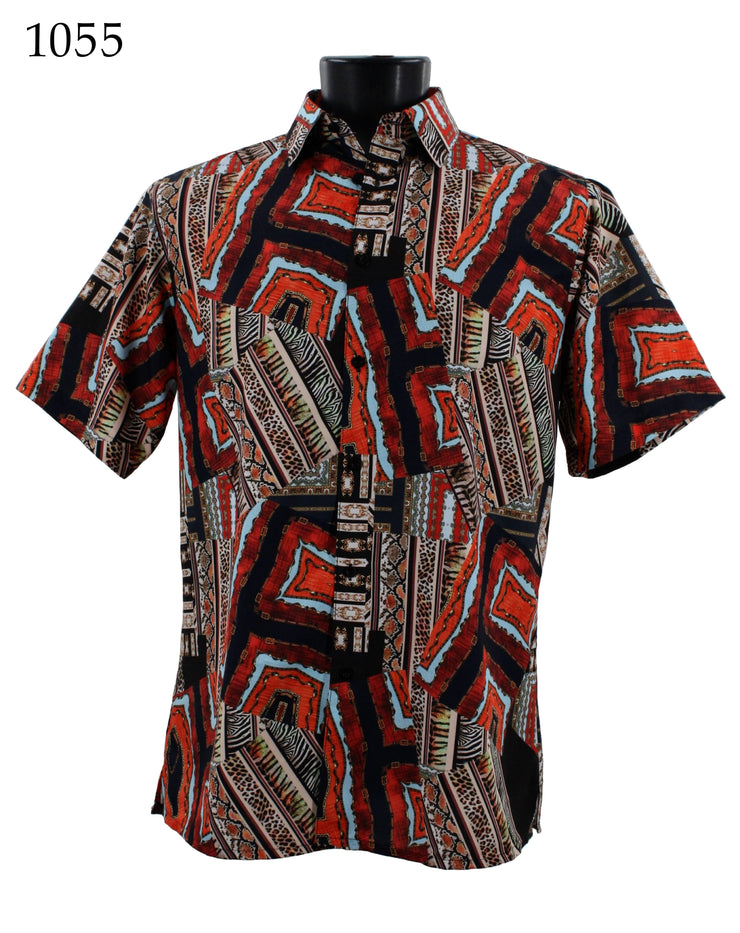 Bassiri Short Sleeve Button Down Casual Printed Men's Shirt - Abstract Pattern Red #1055