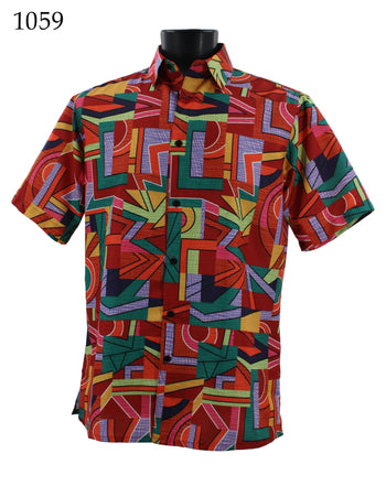 Bassiri Short Sleeve Button Down Casual Printed Men's Shirt - Abstract Pattern Red #1059