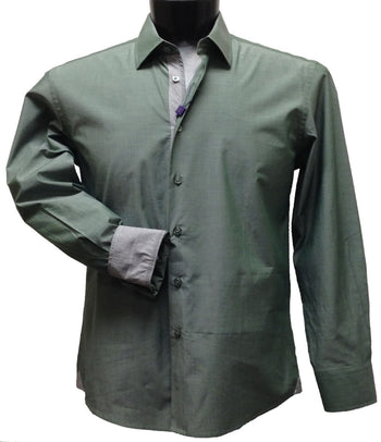 Cado Long Sleeve Button Down Men's Fashion Shirt - Solid Pattern Dark Green #138