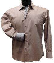 Cado Long Sleeve Button Down Men's Fashion Shirt - Solid Pattern Tan #138