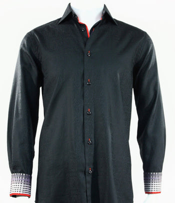 Cado Long Sleeve Button Down Men's Fashion Shirt - Paisley Pattern Black #139
