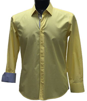 Cado Long Sleeve Button Down Men's Fashion Shirt - Solid Dash Pattern Yellow #147