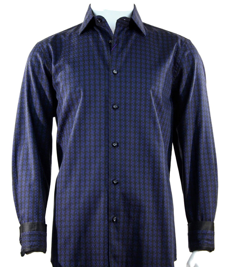 Cado Long Sleeve Button Down Men's Fashion Shirt - Geometric Pattern Navy #157