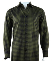 Cado Long Sleeve Button Down Men's Fashion Shirt - Geometric Pattern Olive #157