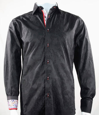 Cado Long Sleeve Button Down Men's Fashion Shirt - Floral Pattern Black #161