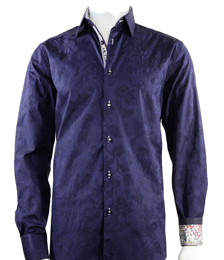 Cado Long Sleeve Button Down Men's Fashion Shirt - Floral Pattern Navy #161